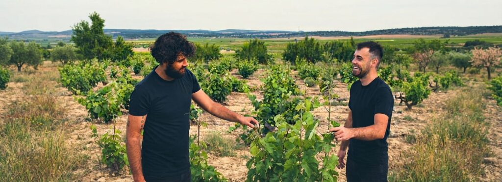 Los hermanos Cerdán, de Bodega Cerrón, entre sus viñas